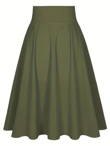 Army green high-waisted slimming skirts with large hemlines