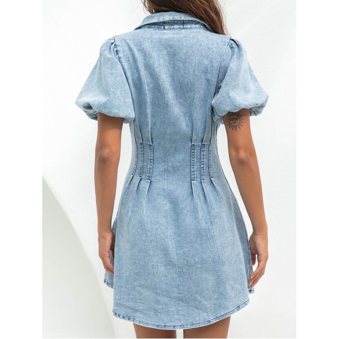 Blue denim short sleeve dress