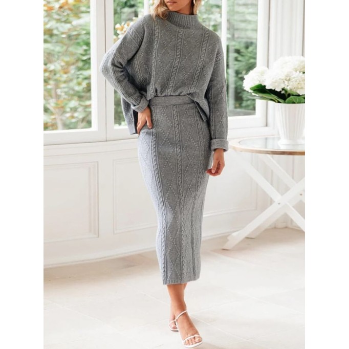 Casual knitted skirt two-piece set