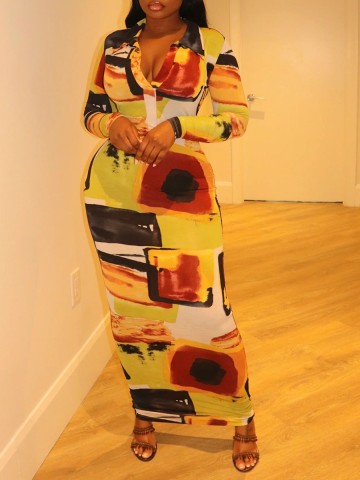 Contrast Abstract Pattern Long Dress