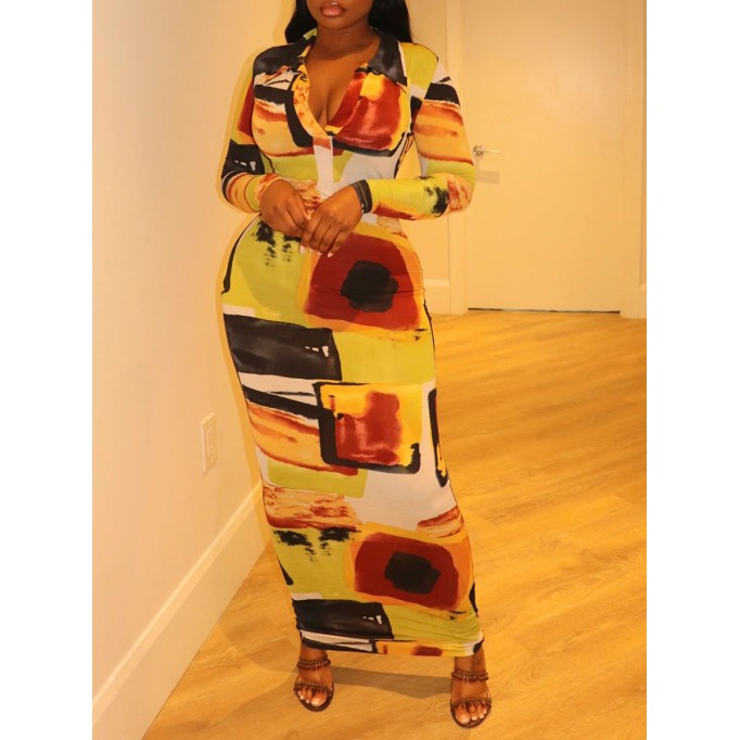 Contrast Abstract Pattern Long Dress