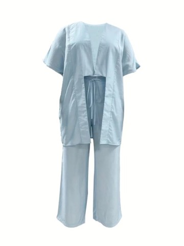 Cotton linen cardigan top pant suit