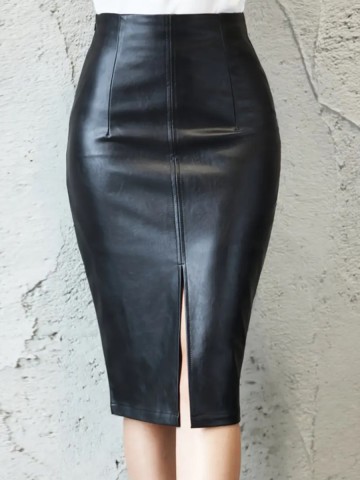 Elegant slim-fit wrap hip skirt Leather half skirt