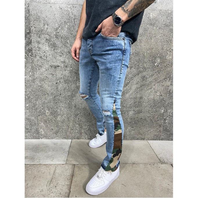 Flare shaped camouflage skinny jeans