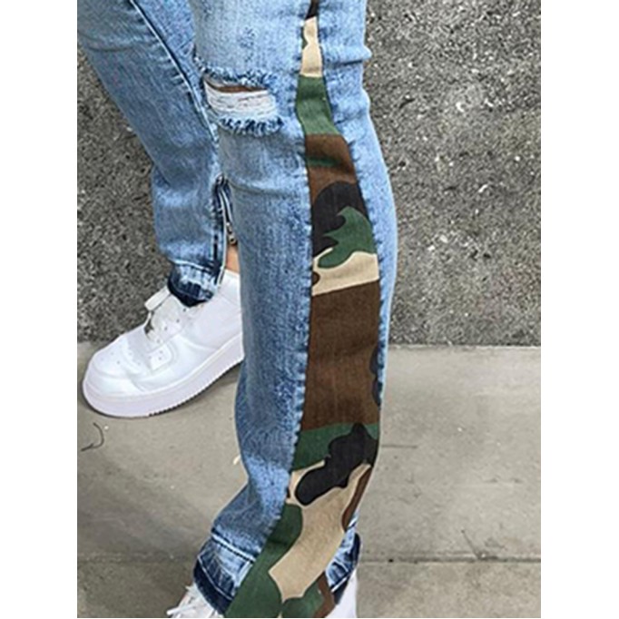 Flare shaped camouflage skinny jeans