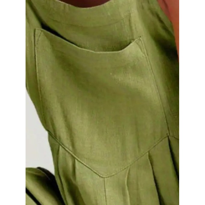 Green cotton and linen loose romper overalls