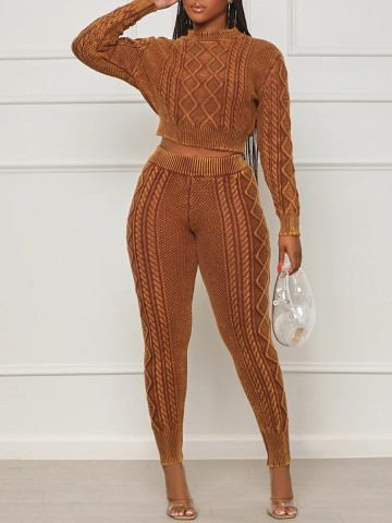 Knitted Jacquard Pullover Sweater Long Two Piece Set