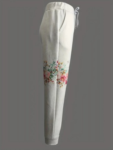 Leaf print high-waisted split trousers and dress pants