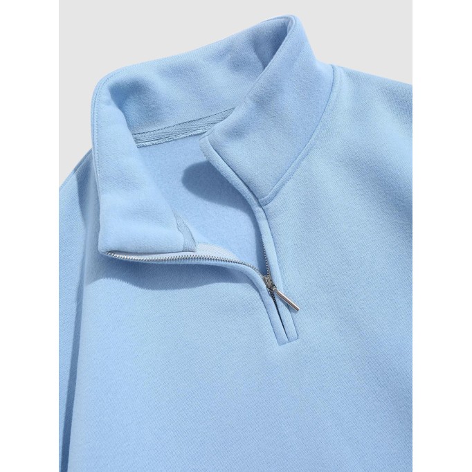 Lettering embroidered half-zip fleece-lined sweatshirt