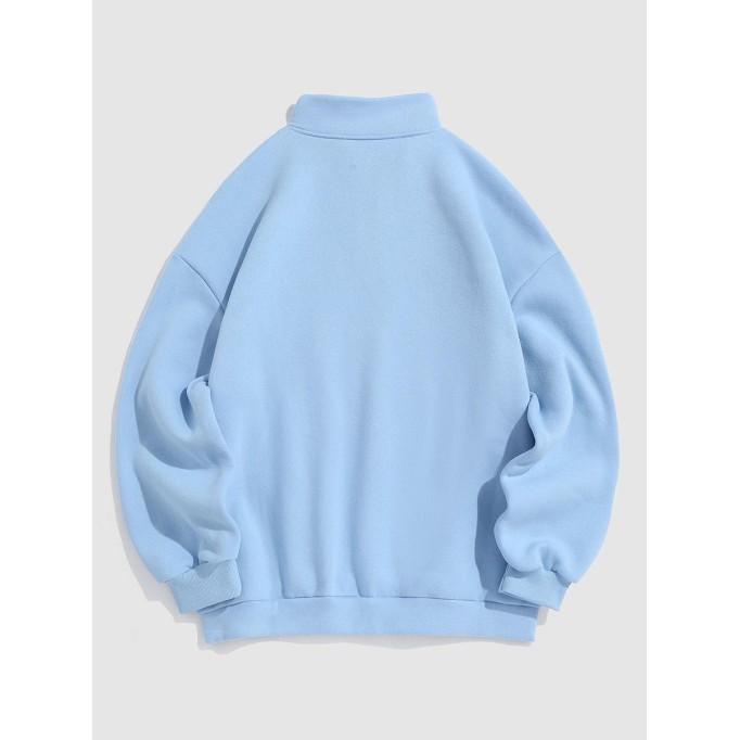 Lettering embroidered half-zip fleece-lined sweatshirt