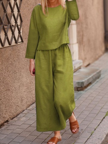 Loose solid color shirt and pants two-piece set