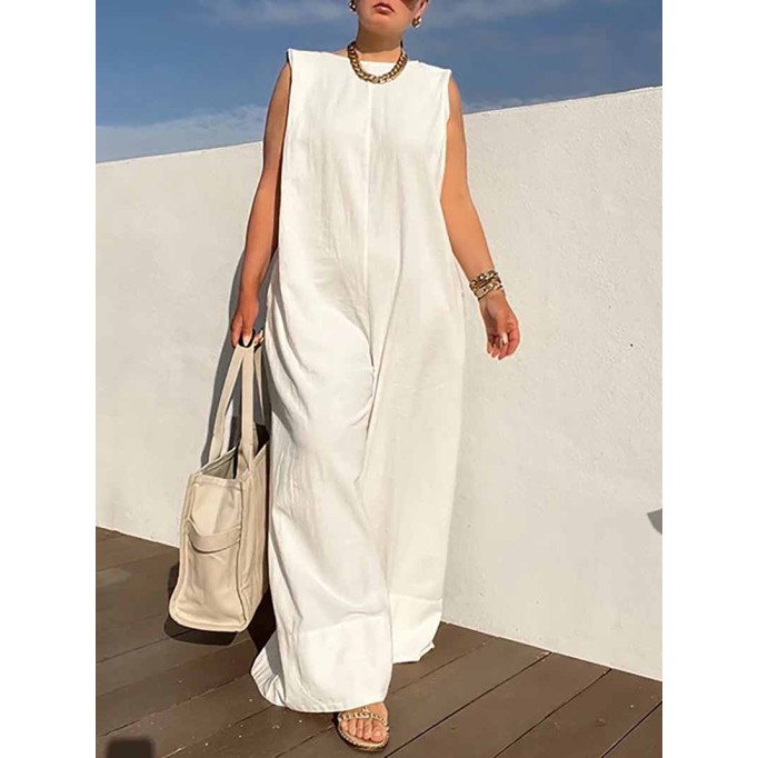 Solid Color Sleeveless Wide Leg Jumpsuits
