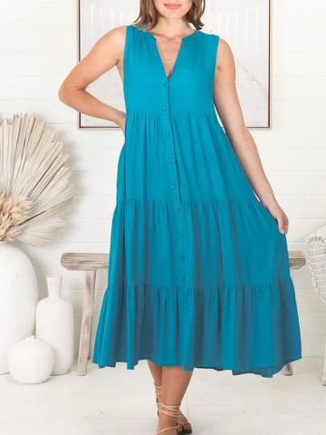V-neck cotton linen dress
