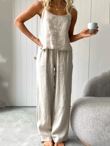 Women's cotton and linen halter top and pants suit