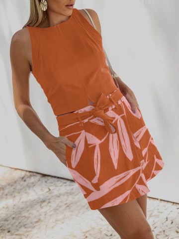 Women's simple orange print suit